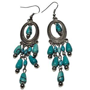 Boho Southwest Turquoise Dangle Earrings Silver Tone Fashion Jewelry Women